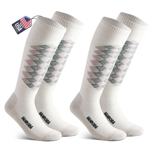 Men's Ski Socks, Women's Warm Winter Thermal Socks For Snow Snowboarding Knee High Compression Socks 2 Pairs Blue Black Purple Black