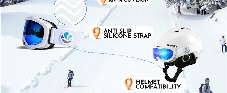 kids white ski goggles with anti-slip silicone strap